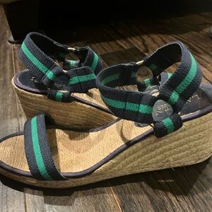 Lauren-Ralph-Lauren Women's Ilene Sandal Size 8.5 Espadrille Wedge Navy Green